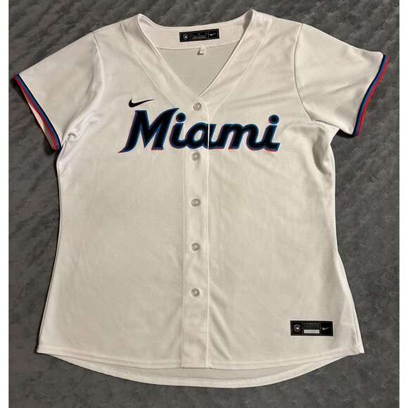 Nike Tops - Nike Miami Marlins The Fish Women's White MLB Button-Up Jersey XL Baseball